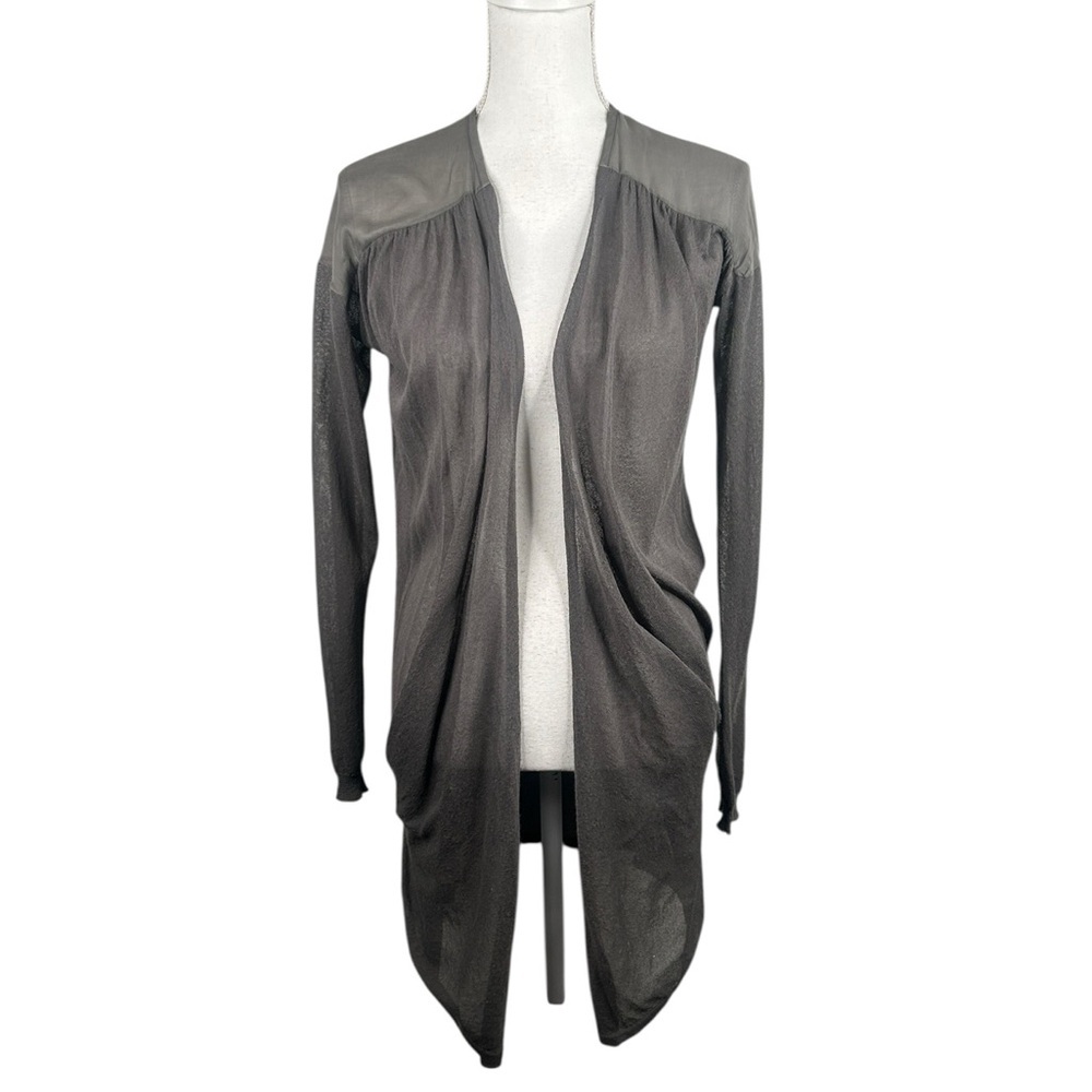 Theory Gray Silk Blend Classic Sheer Knit Lagen Look Minimalist Open Cardigan